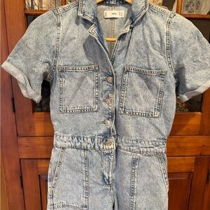 Mango Denim Short Sleeve Jumpsuit